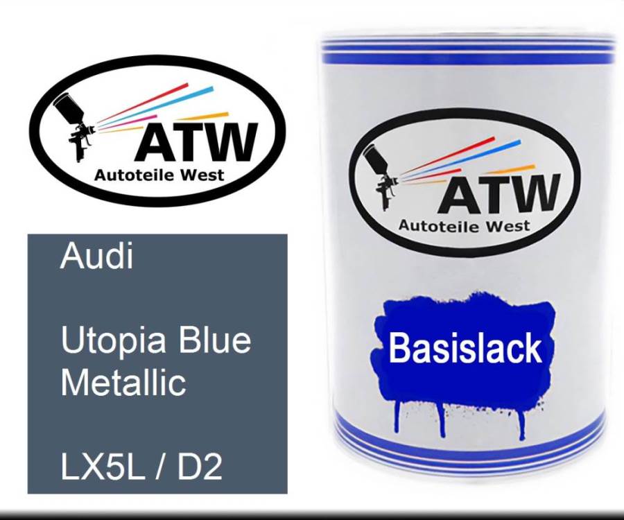 Audi, Utopia Blue Metallic, LX5L / D2: 500ml Lackdose, von ATW Autoteile West.